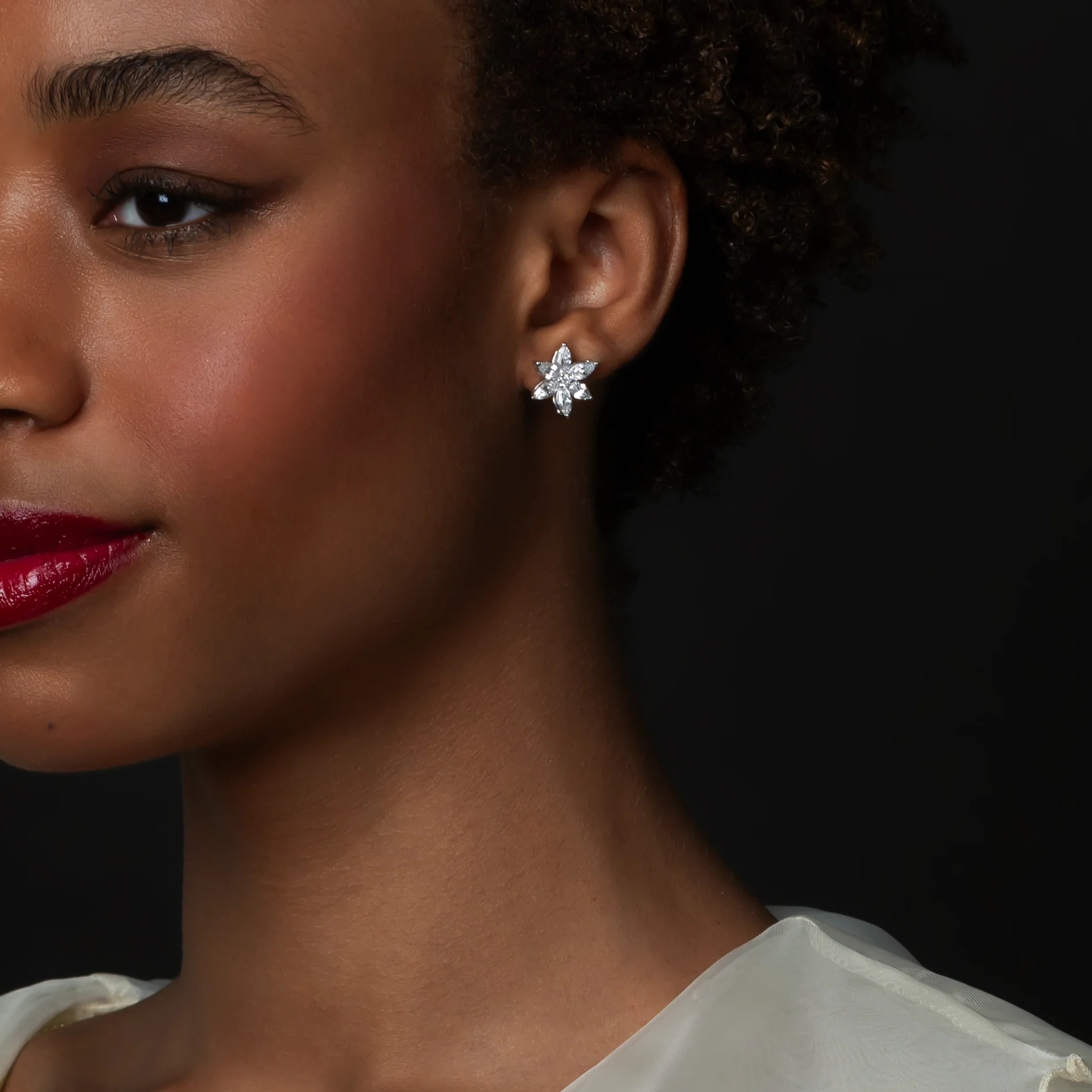 14K Gold & Lab Grown Diamond Floral Earrings - Image 3
