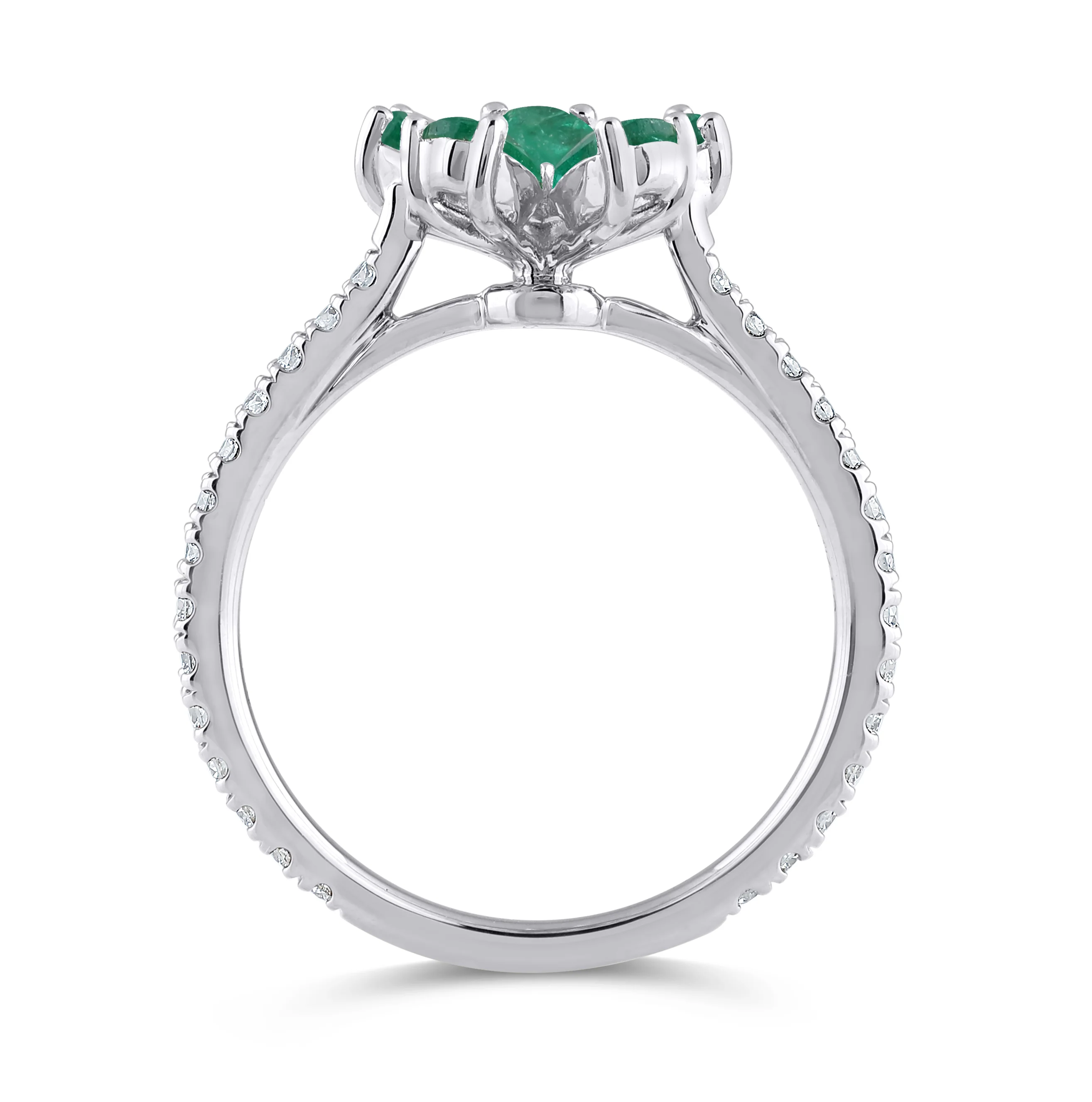 14K Gold Emerald & Lab Grown Diamond Flower Ring - Image 3