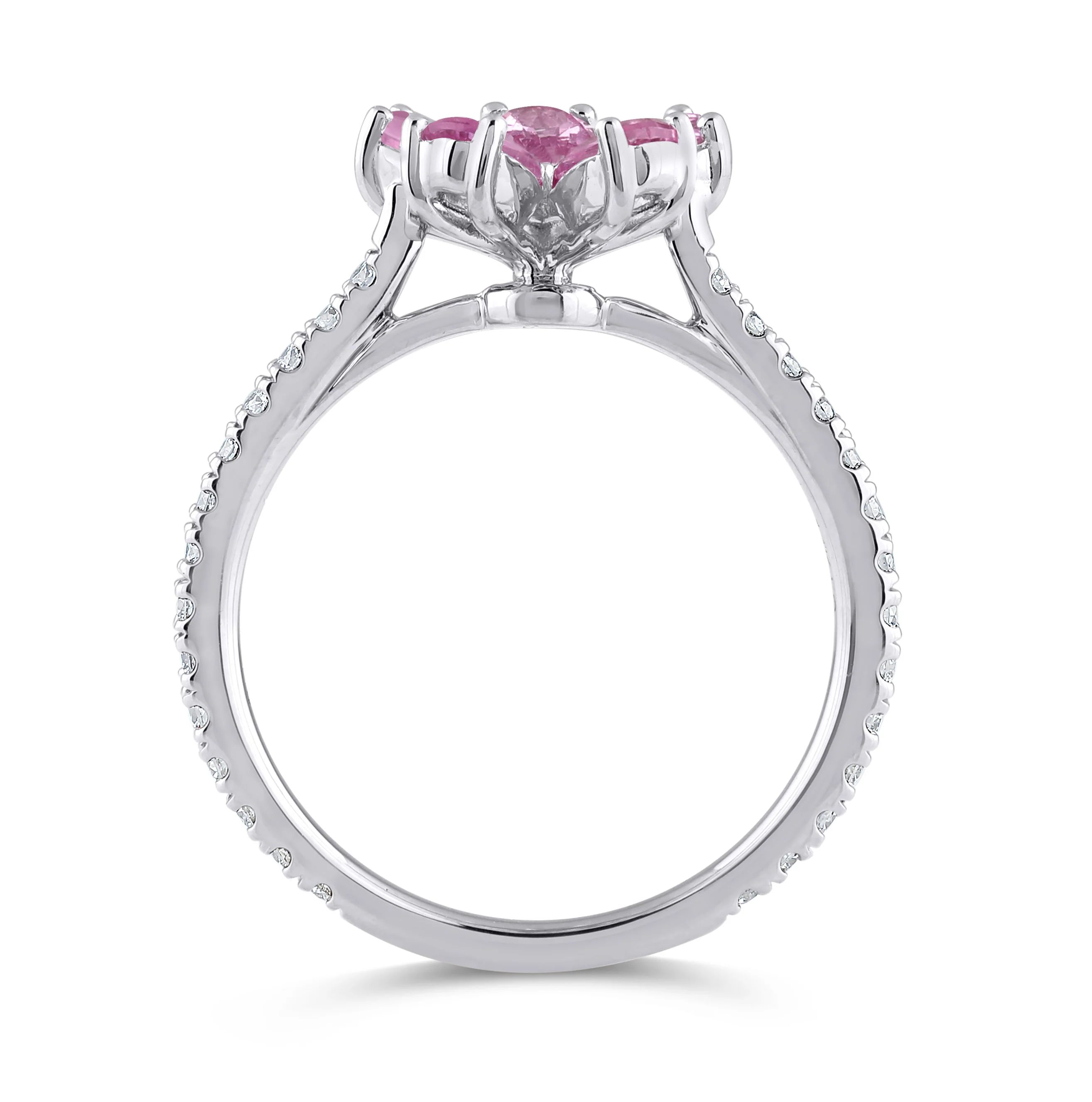 14K Gold Pink Sapphire & Lab Grown Diamond Flower Ring - Image 3