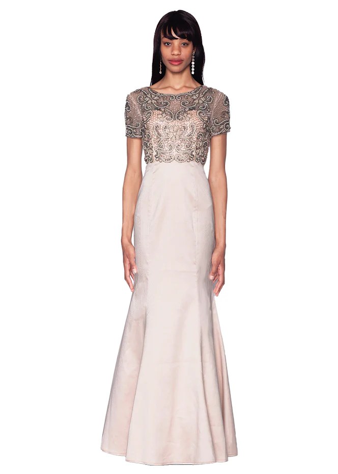 Beaded Mikado Fit and Flare Gown