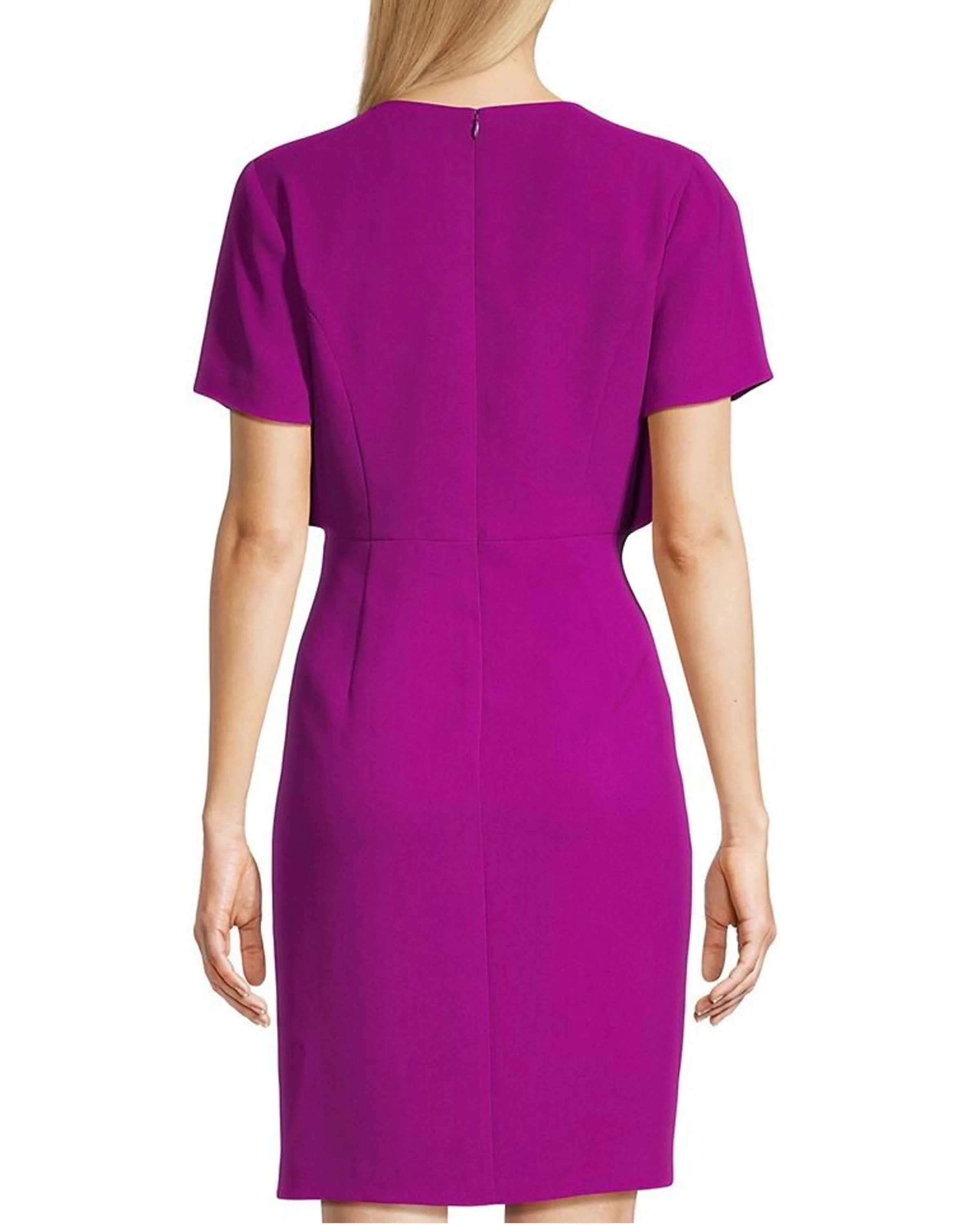 Bow Detail Crepe Sheath Dress in Fuchsia - Image 2