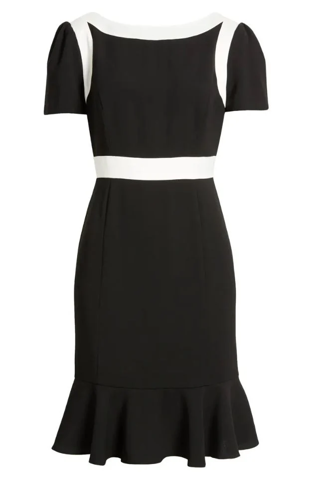 Colorblock Crepe Dress with Flounce Detail - Image 3
