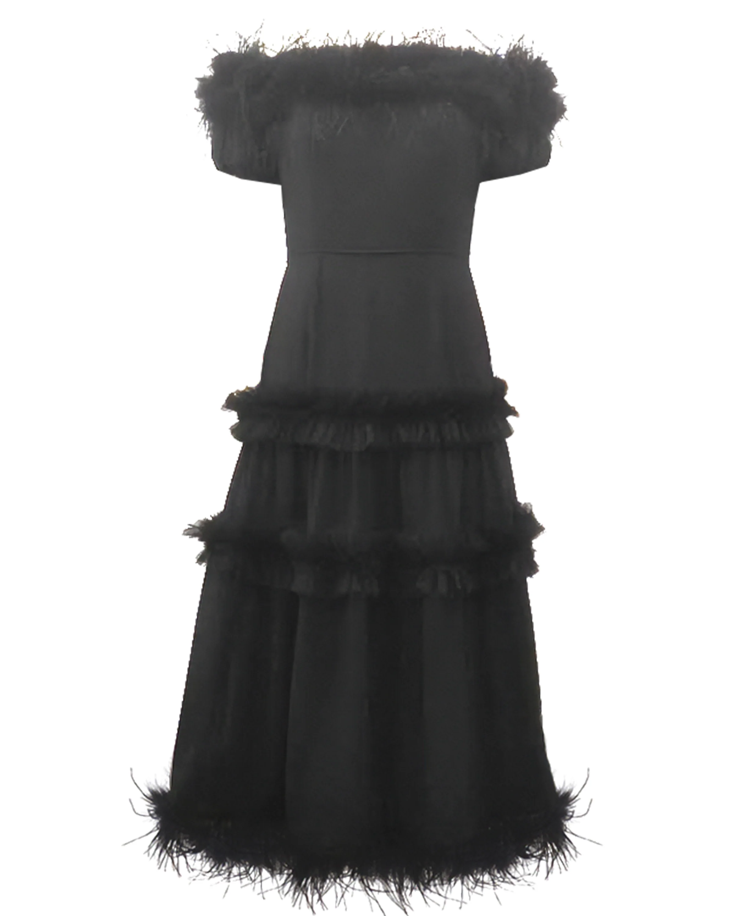 Tiered Ruffle and Feather Midi Dress - Image 3