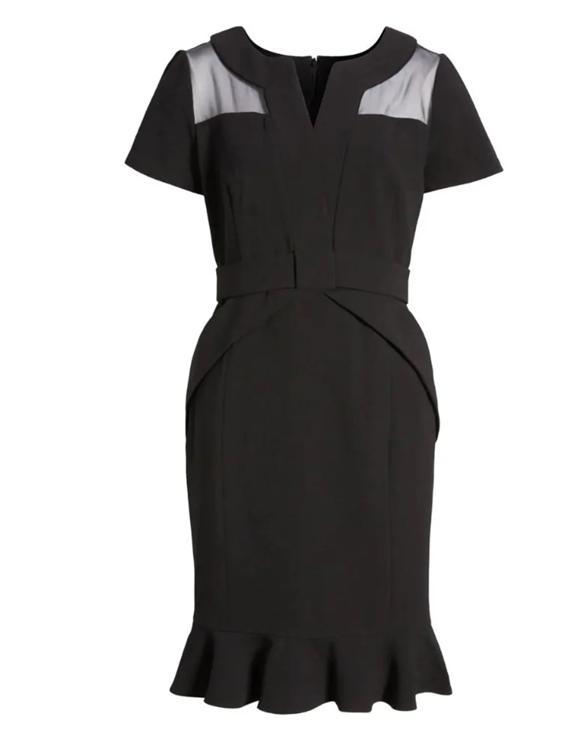 Crepe Dress with Flounce Hem in Black - Image 3