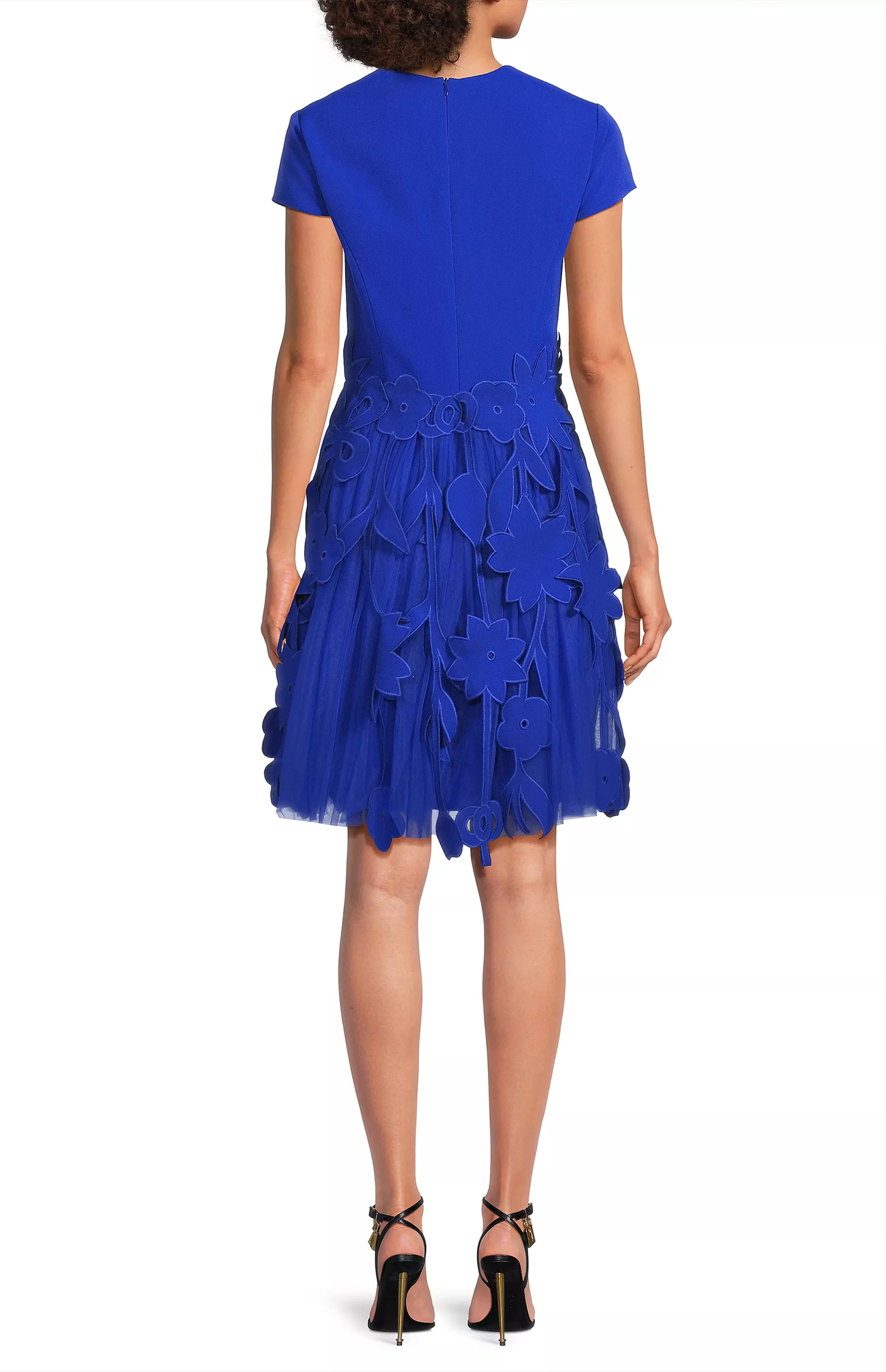 Crepe Dress with Laser Cut and Tulle Detail - Image 2