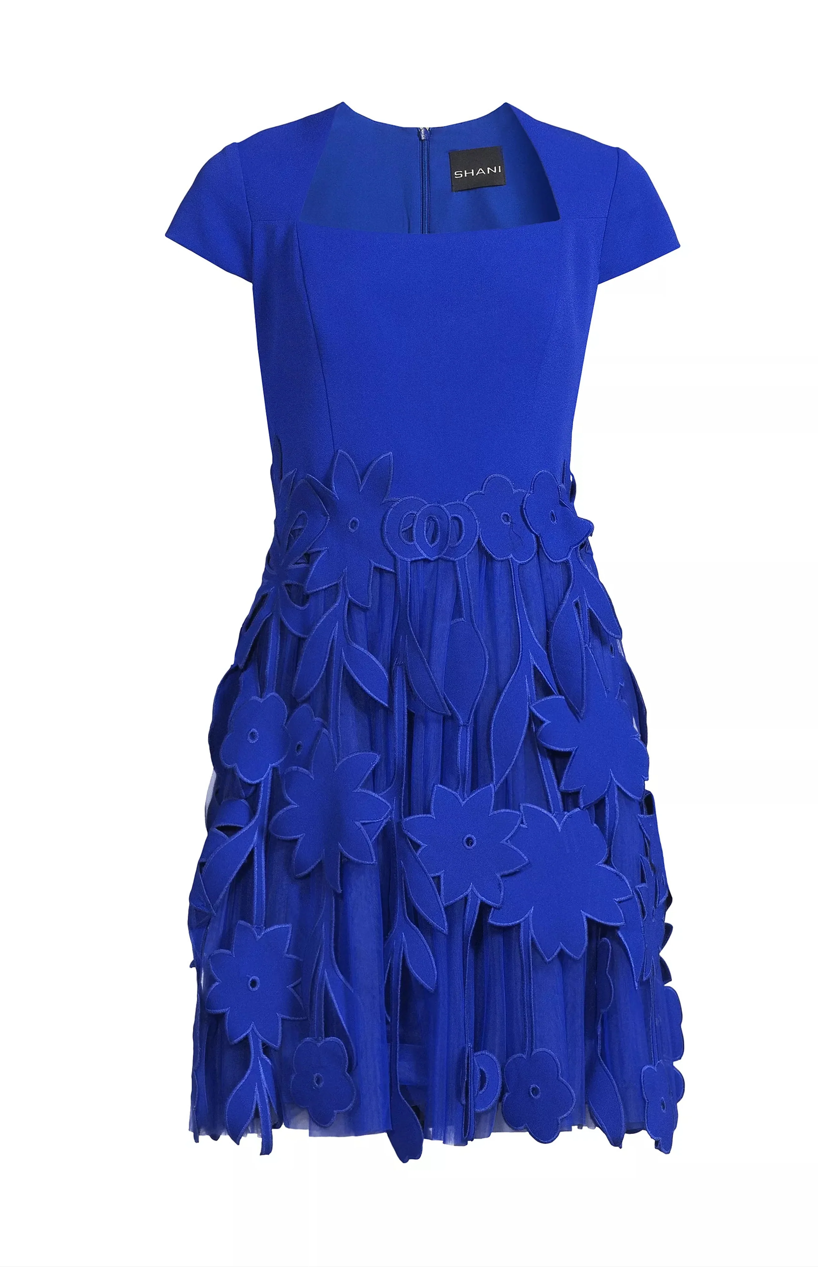 Crepe Dress with Laser Cut and Tulle Detail - Image 4