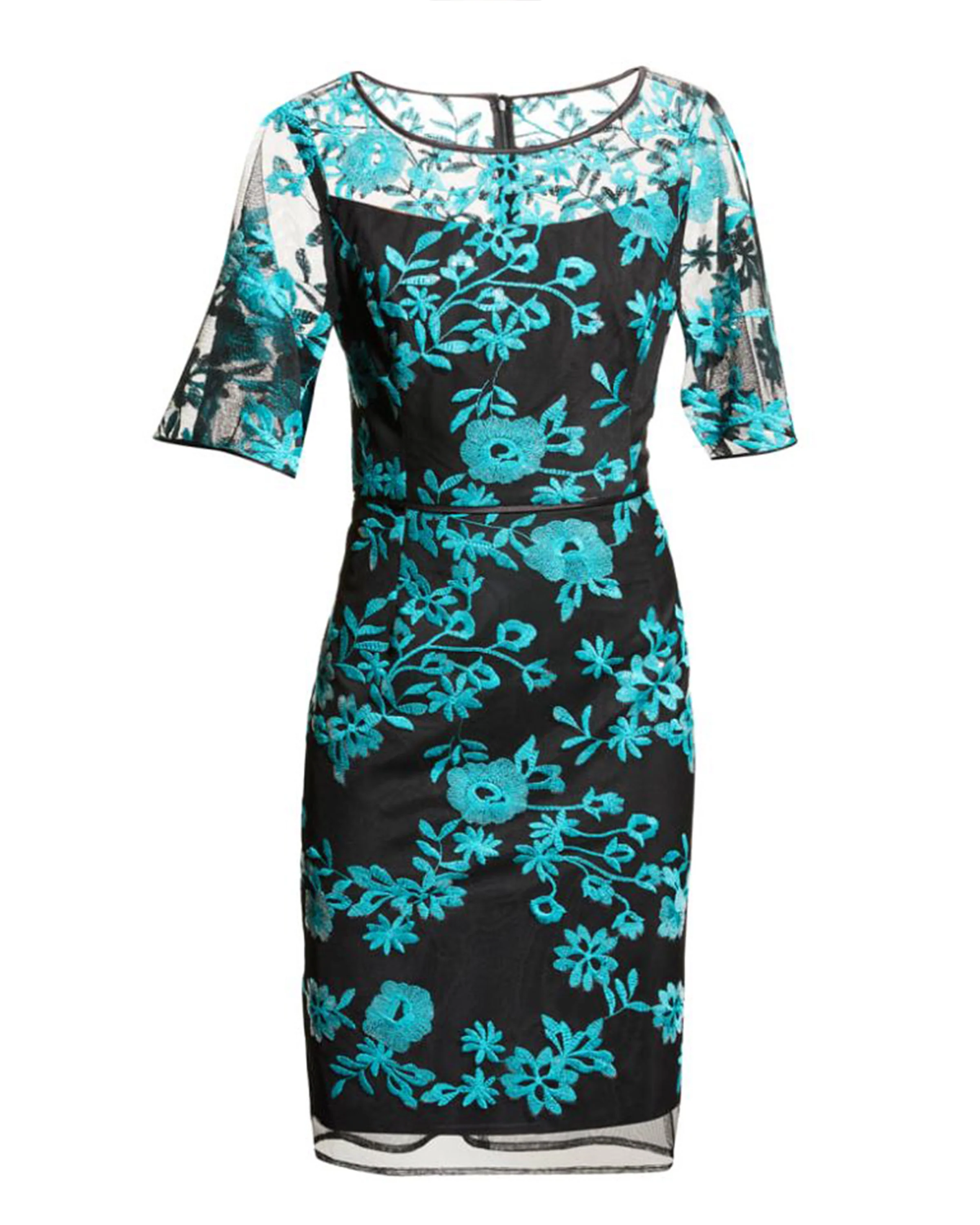 Embroidery Illusion Dress in Teal - Image 3