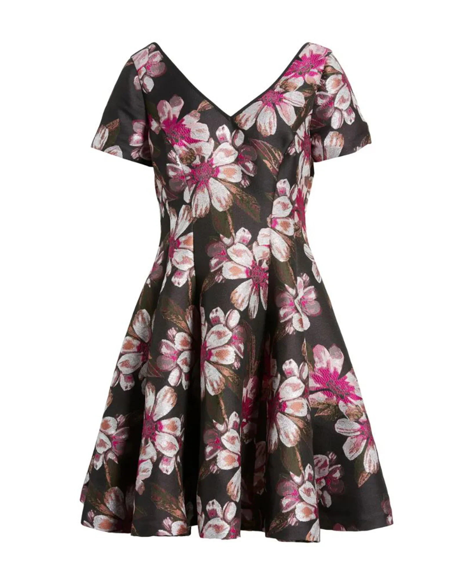 V-Neck Floral Jacquard Fit & Flare Dress - Image 3