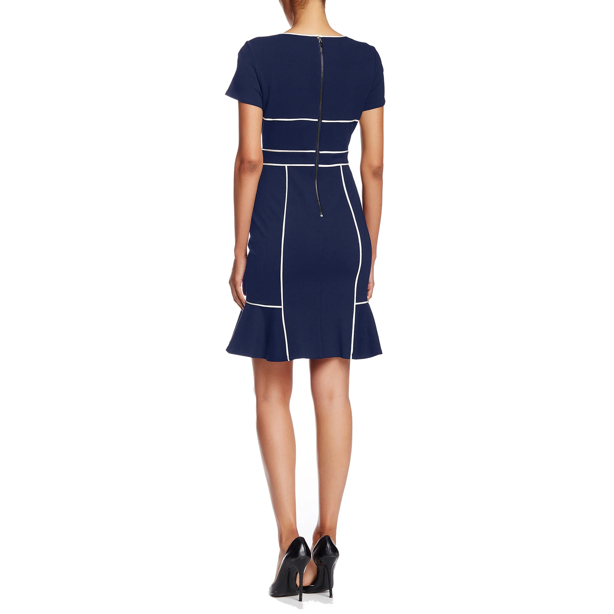 FOCUS by Shani — Contrast Tulip Hem Dress in Navy - Image 2