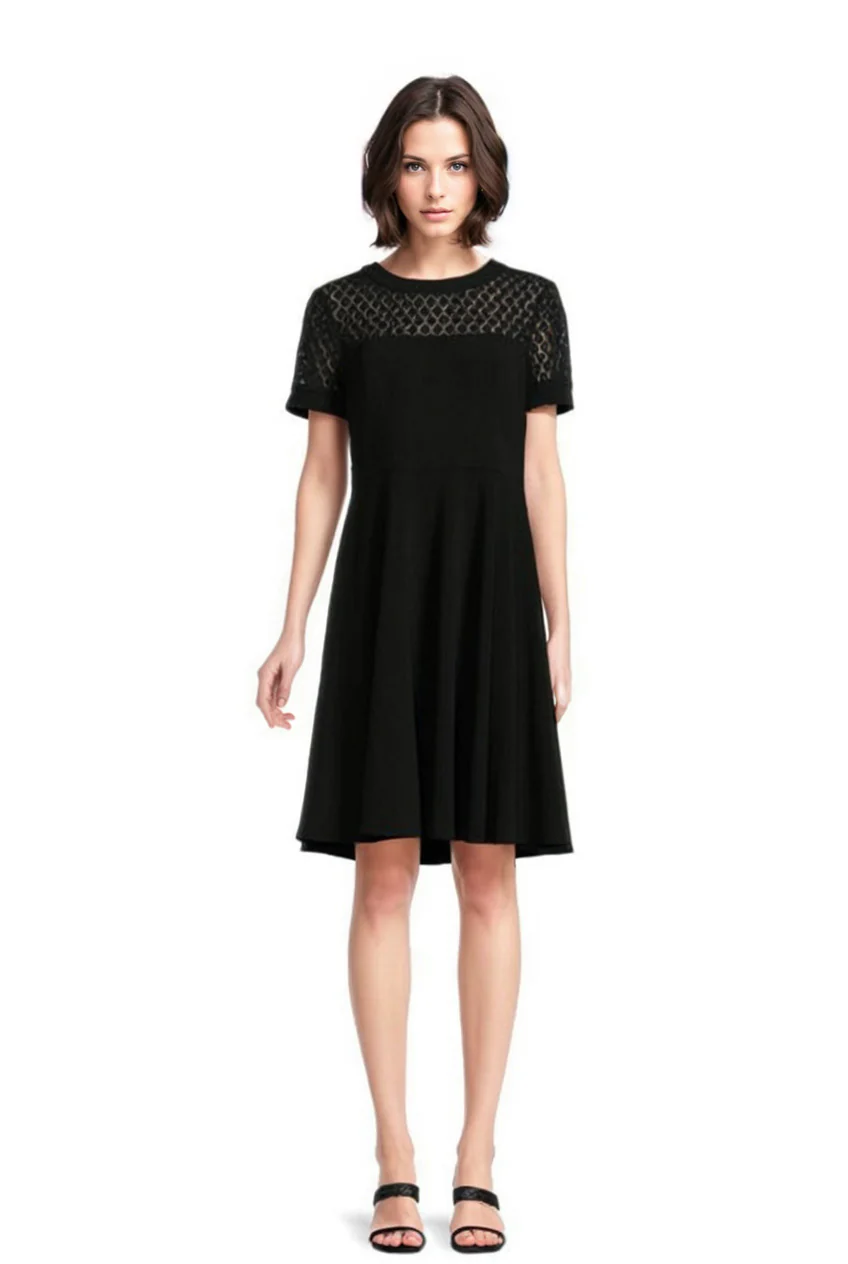 FOCUS by Shani — Crepe Fit & Flare Dress in Black