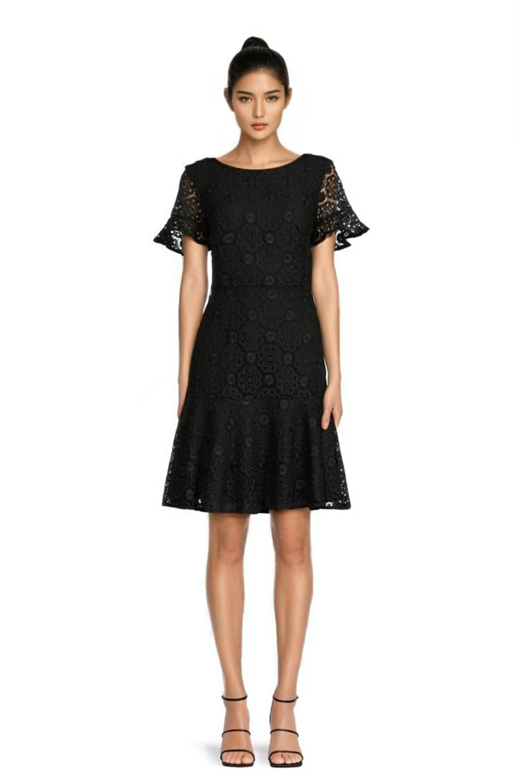 FOCUS by Shani — Embroidered Lace Fit & Flare Dress in Black