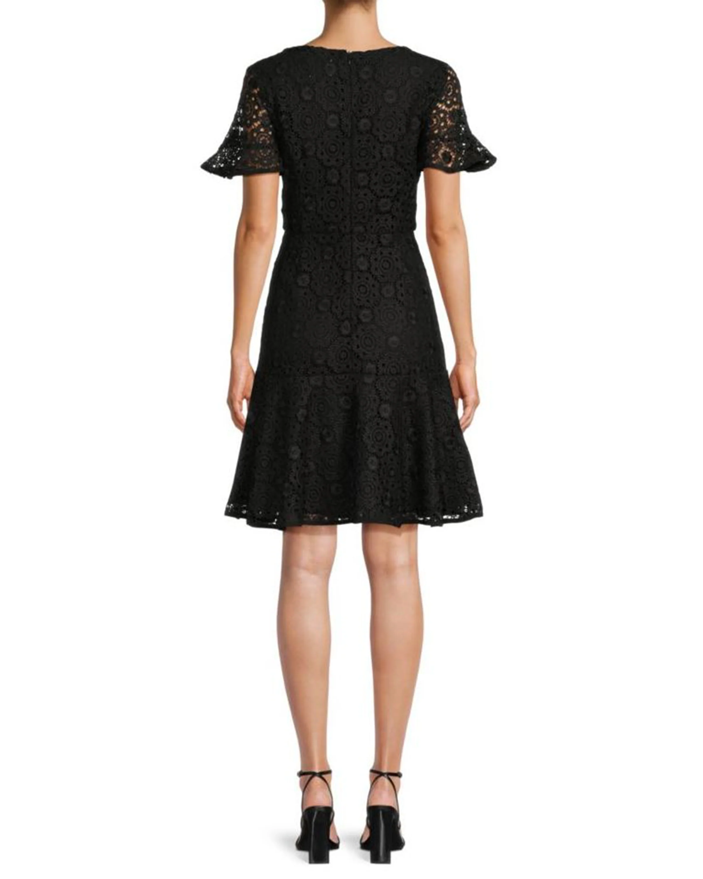 FOCUS by Shani — Embroidered Lace Fit & Flare Dress in Black - Image 2