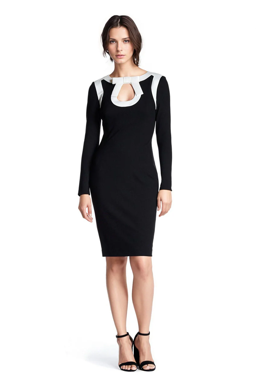FOCUS by Shani — Keyhole Bow Dress in Black/White