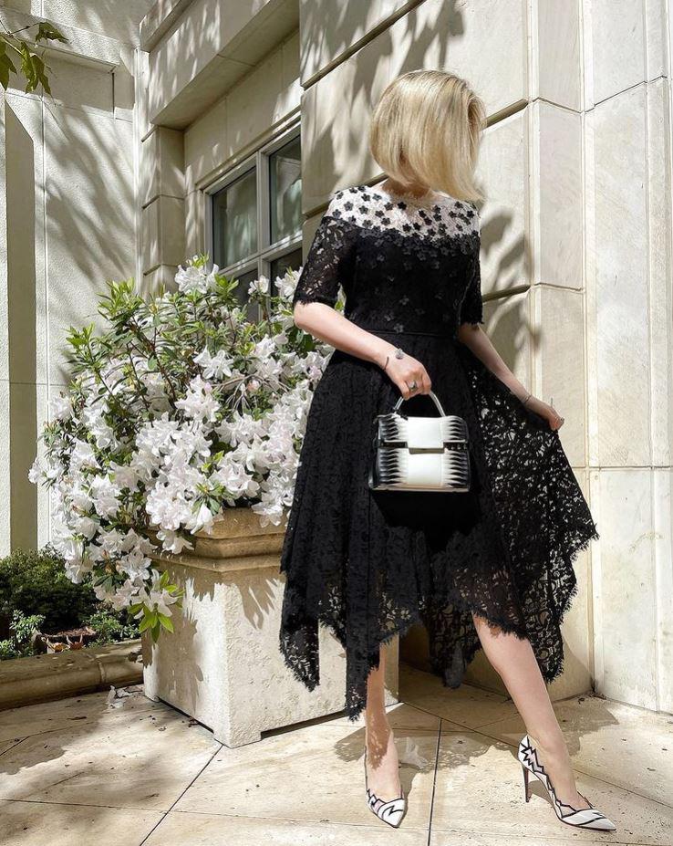 Floral Appliqué Lace Handkerchief Dress - Image 7