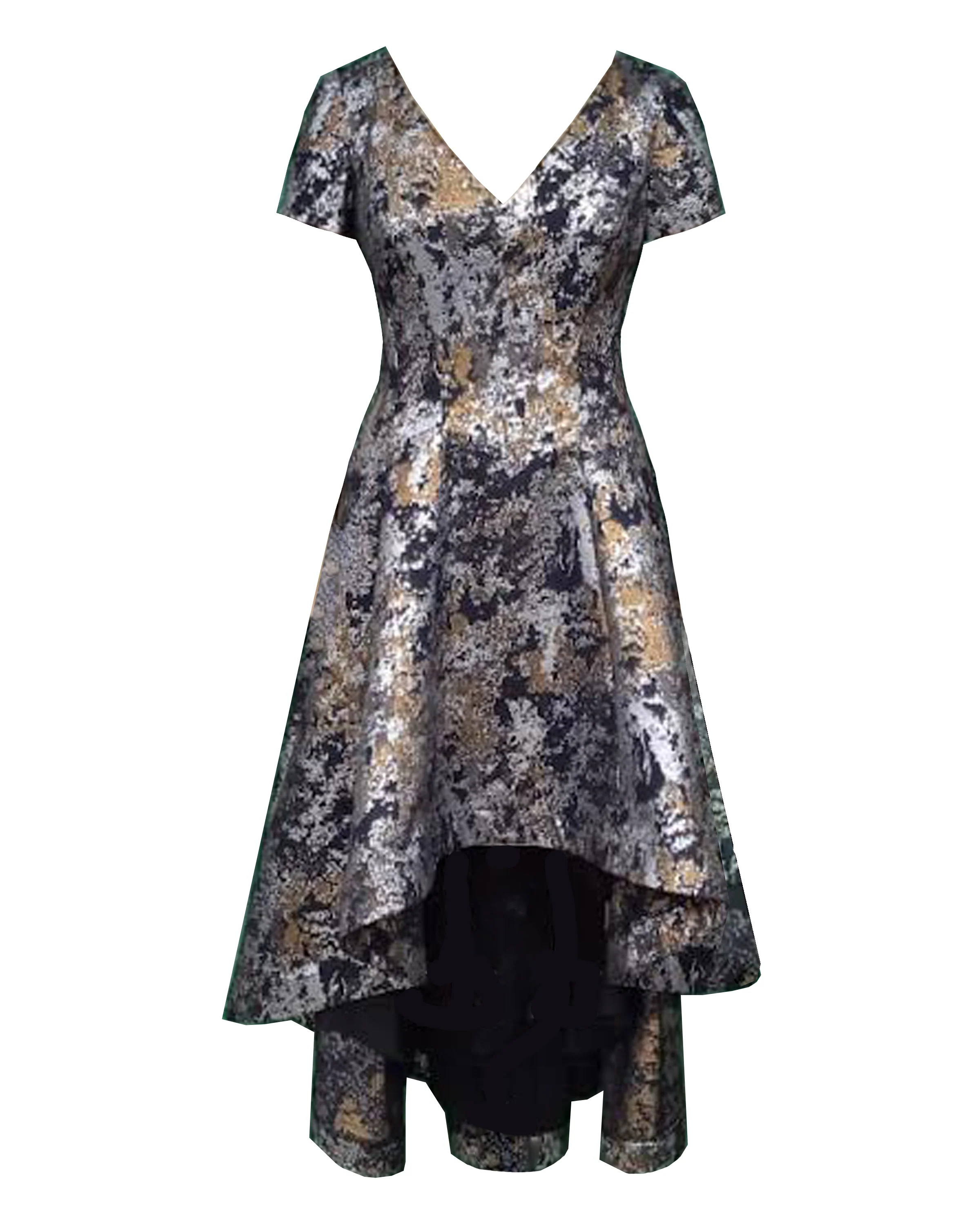 Hi-Lo Jacquard Dress in Black/Gold - Image 3