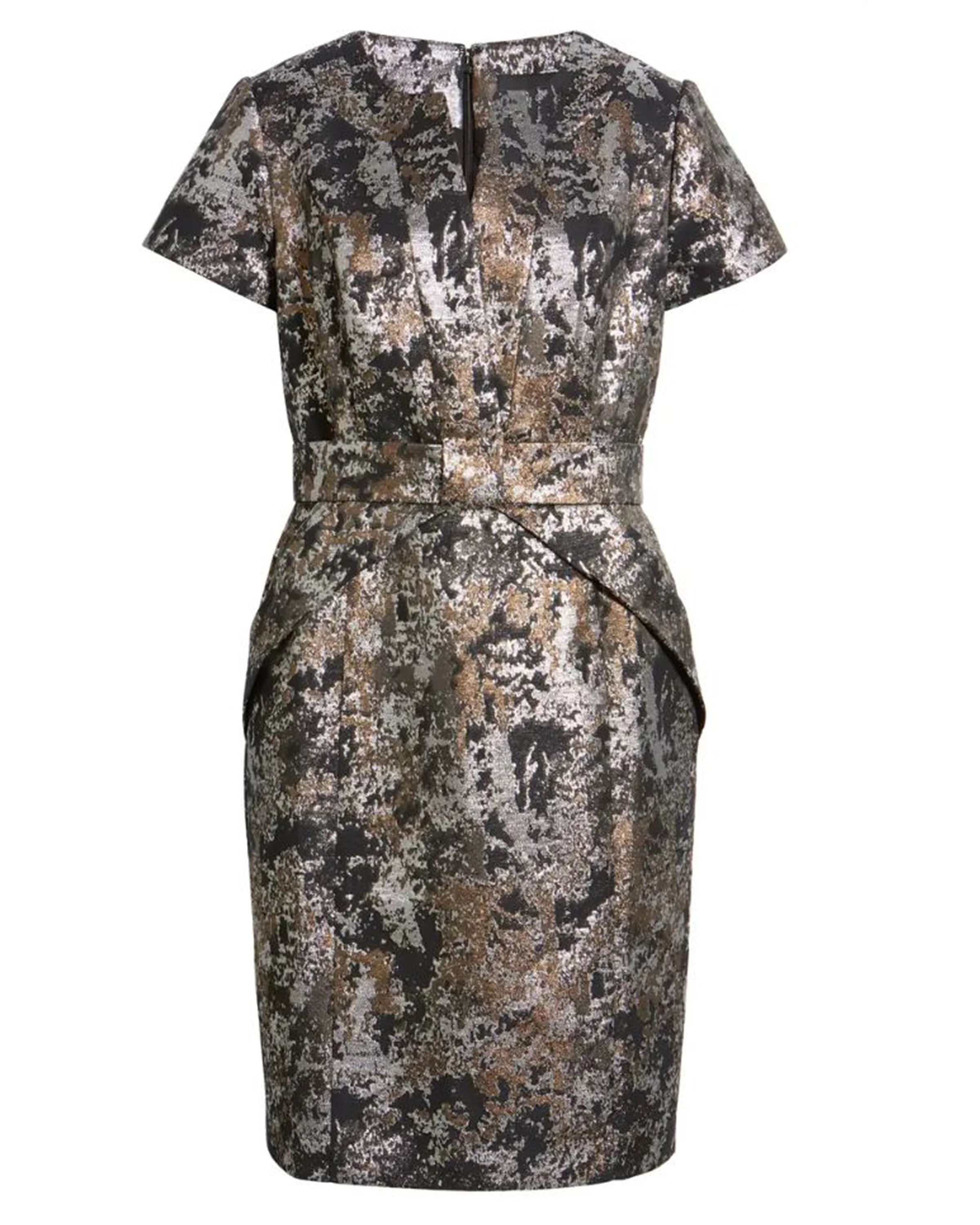 Jacquard Bow Detail Dress in Black/Gold - Image 3