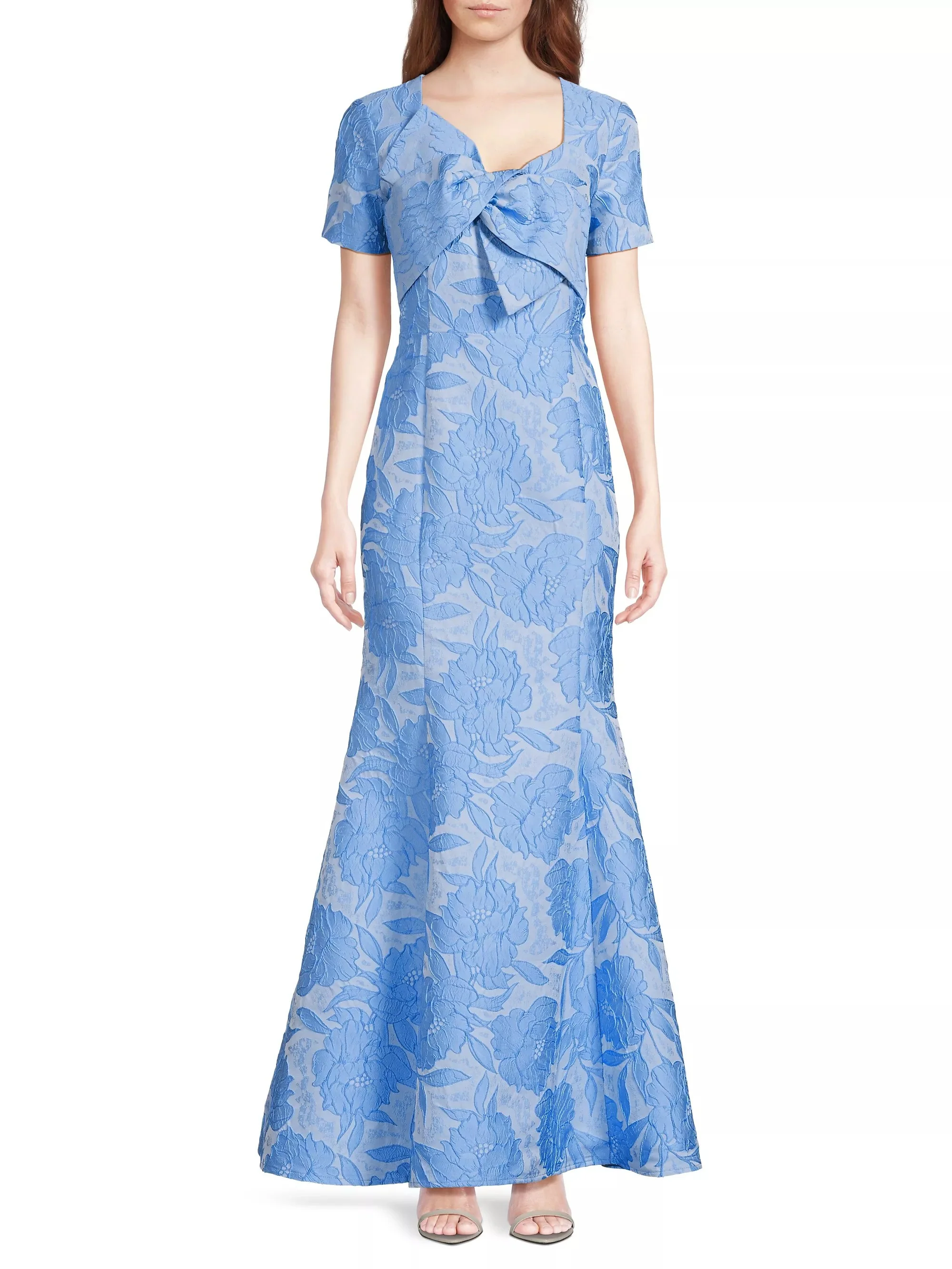 Jacquard Bow Gown in Light Blue