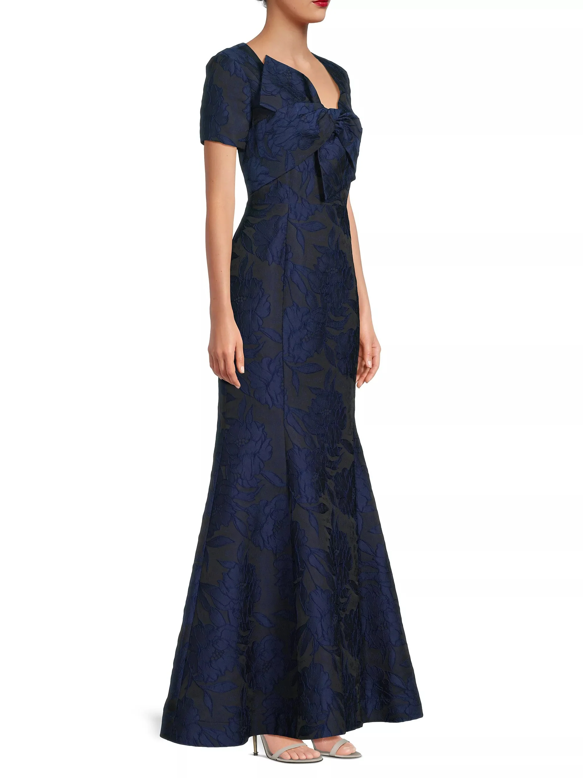 Jacquard Bow Gown in Navy Blue - Image 2
