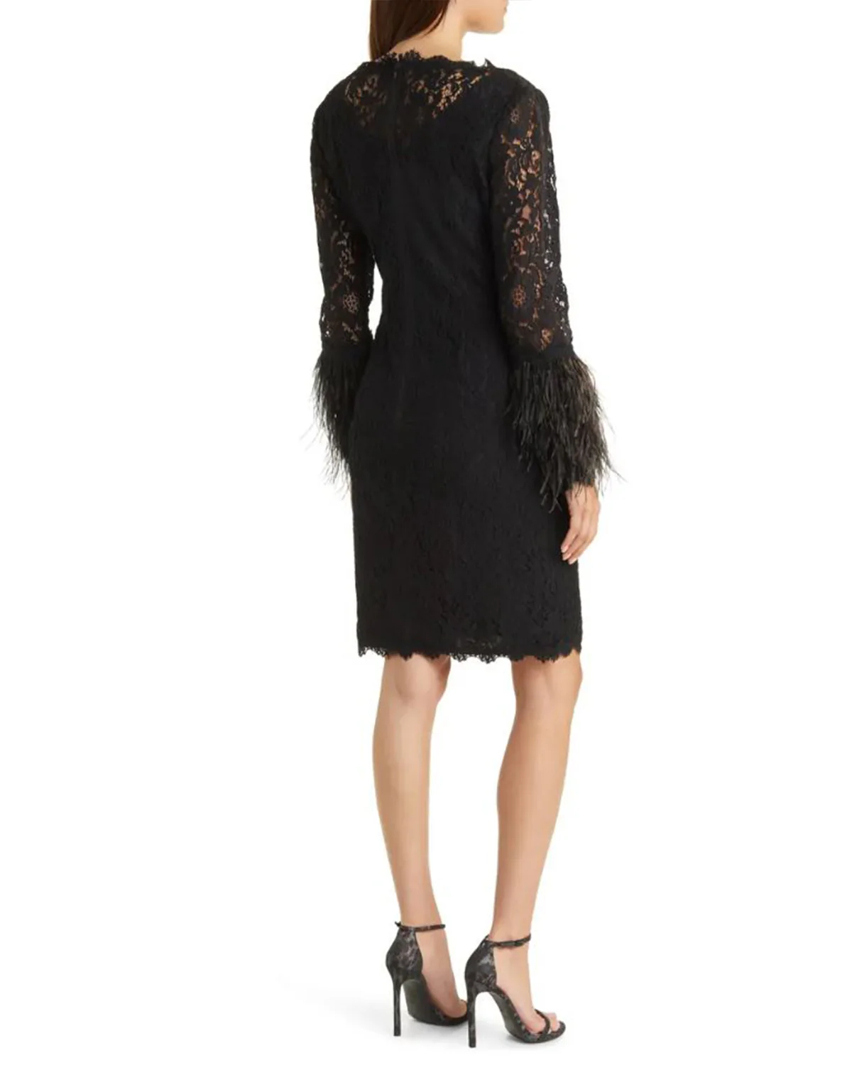 Feather-Trim Lace Sheath Dress - Image 2