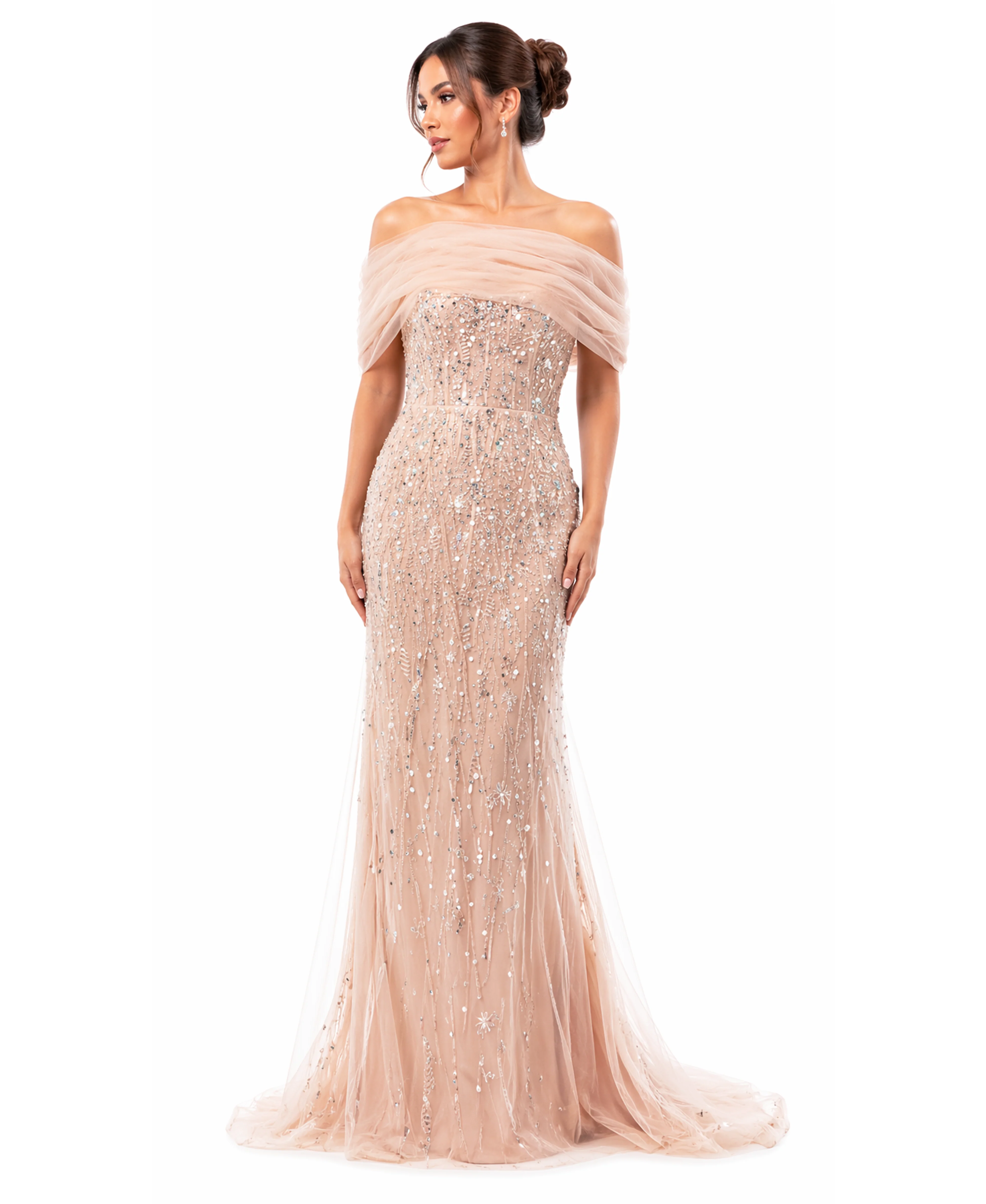 Off the Shoulder Beaded Gown
