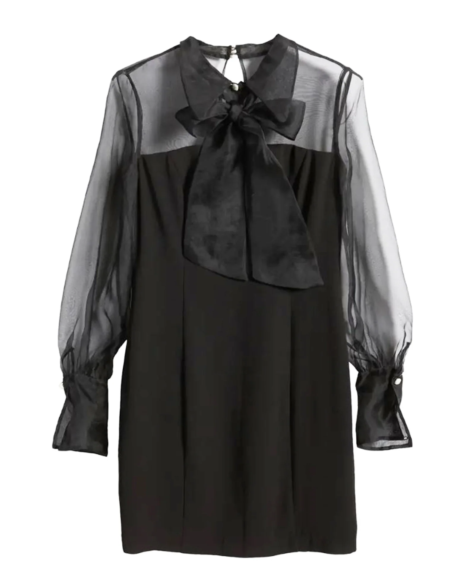 Organza Bowtie & Crepe Sheath Dress in Black - Image 3