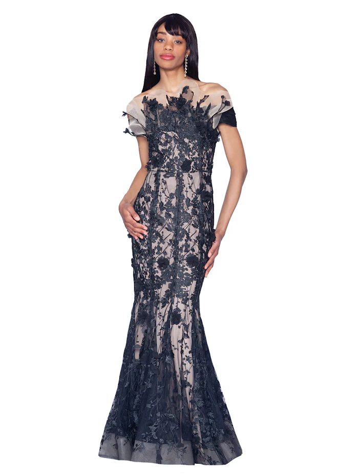 Off The Shoulder Flyaway Bodice Mermaid Gown