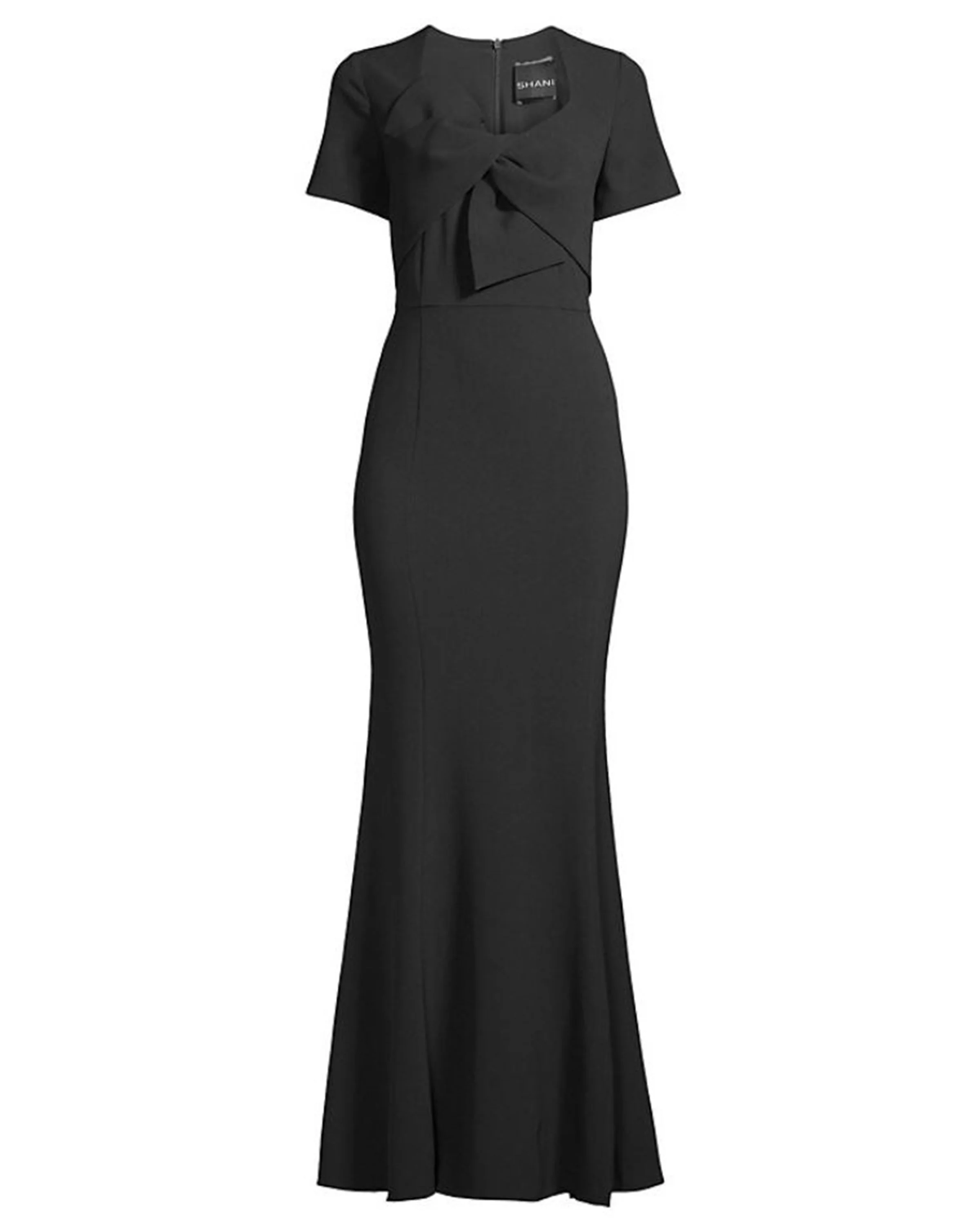 Bow Detail Crepe Gown in Black - Image 3
