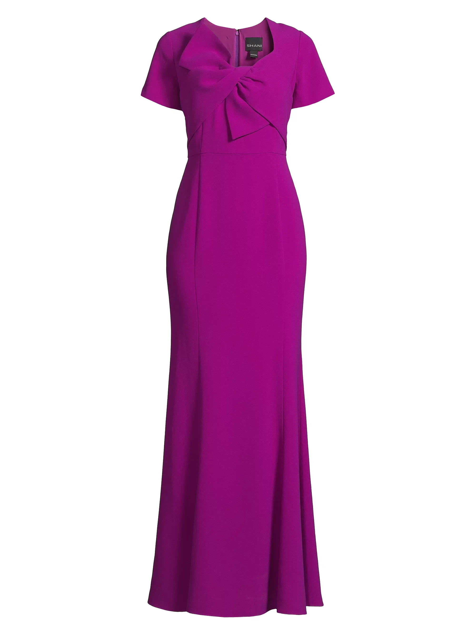 Bow Detail Crepe Gown in Fuchsia - Image 3