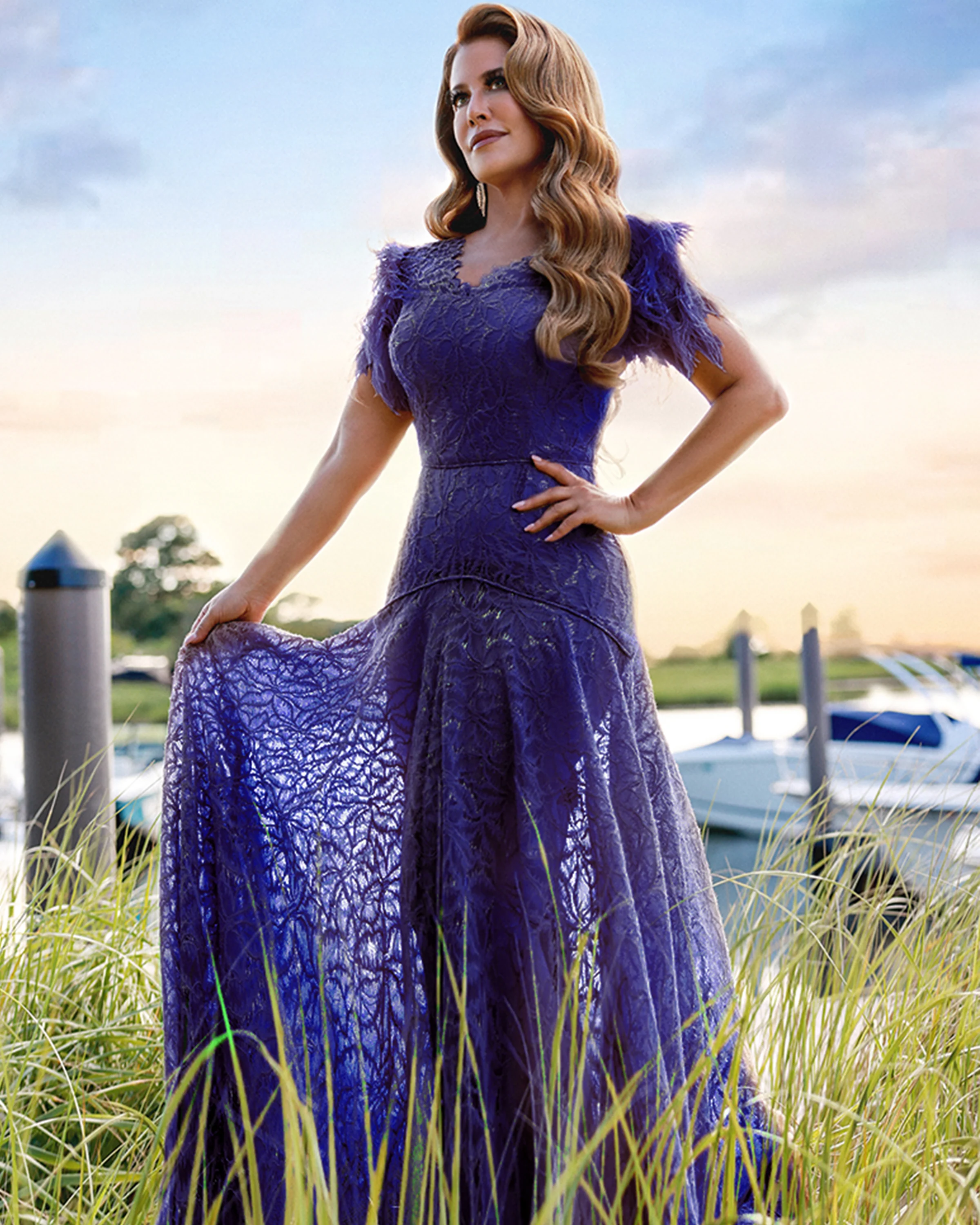 Fit & Flare Gown with Feather Sleeves - Image 4