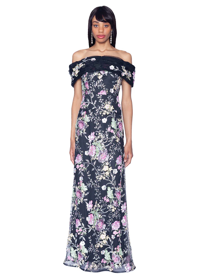 Off The Shoulder Novelty Embroidery Gown