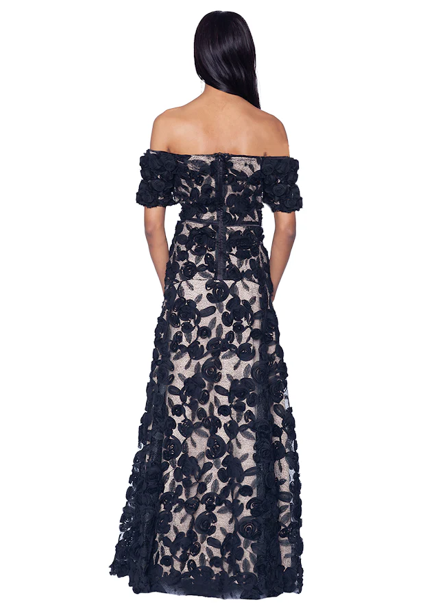 PREORDER - Off The Shoulder Gown with Floral Applique - Image 2