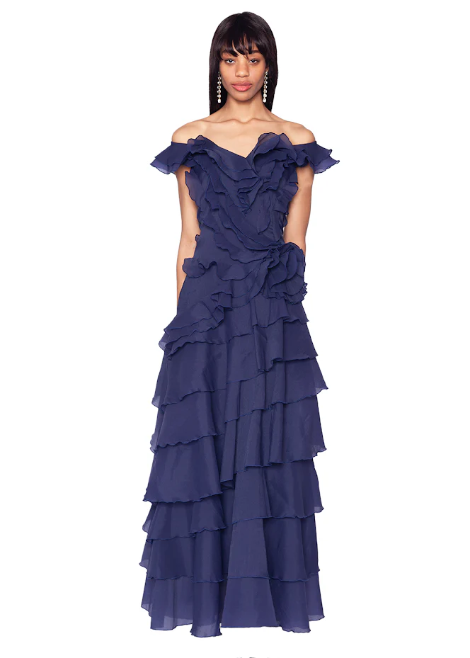 Tiered Ruffle Gown in Navy
