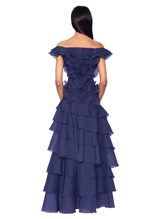 Tiered Ruffle Gown in Navy - Image 2