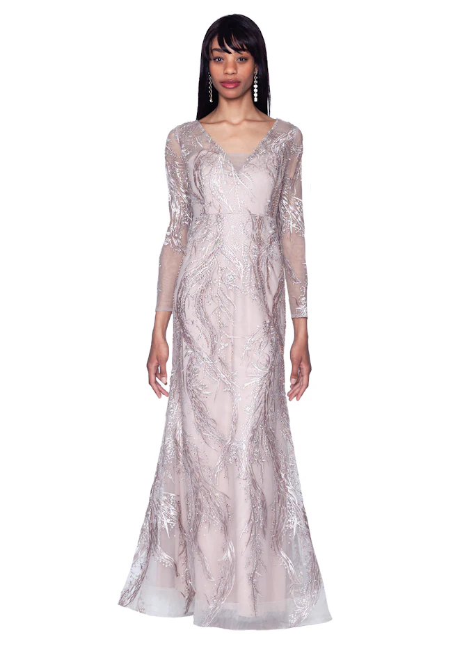 PREORDER - V-Neck Beaded Fit and Flare Gown