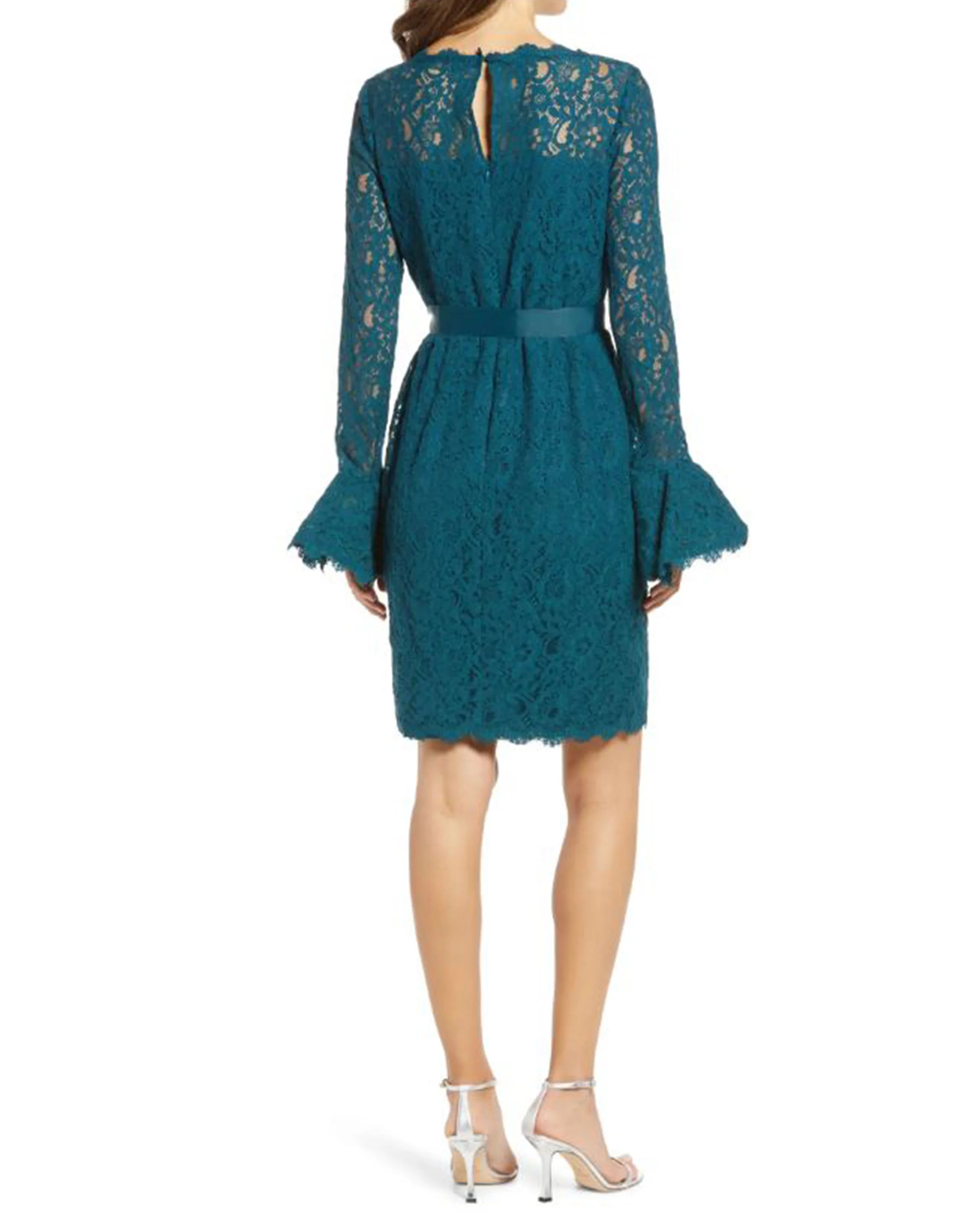 Ruffle-Sleeve Lace Dress in Azure - Image 2