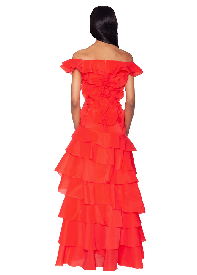 Tiered Ruffle Gown in Red - Image 2