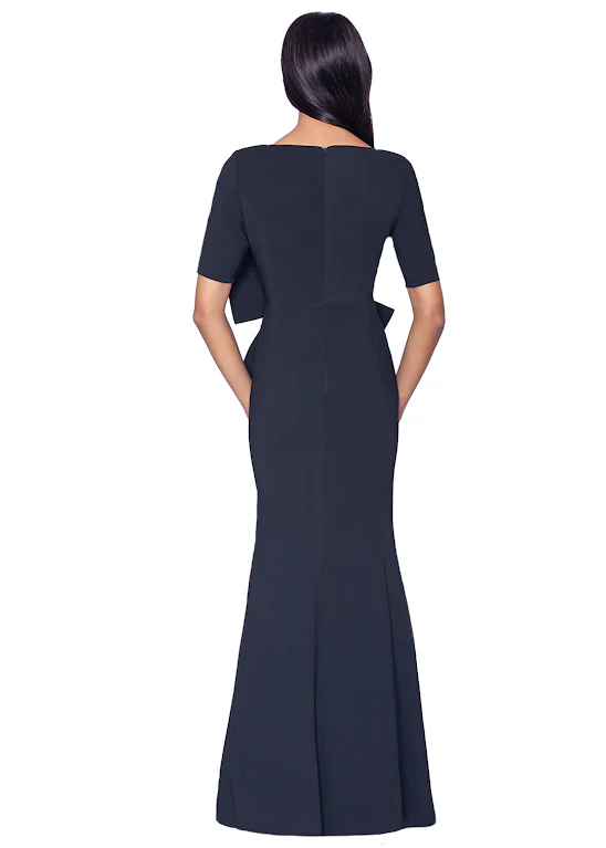 V-Neck Gown with Dramatic Bow and Crystal Detail - Image 3