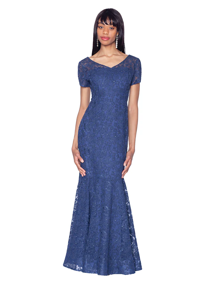 PREORDER - V-Neck Lace Gown with All Over Crystals