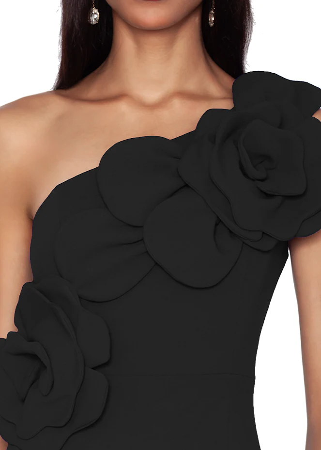 White Tie by Shani - One Shoulder Floral Scuba Crepe Gown - Image 3