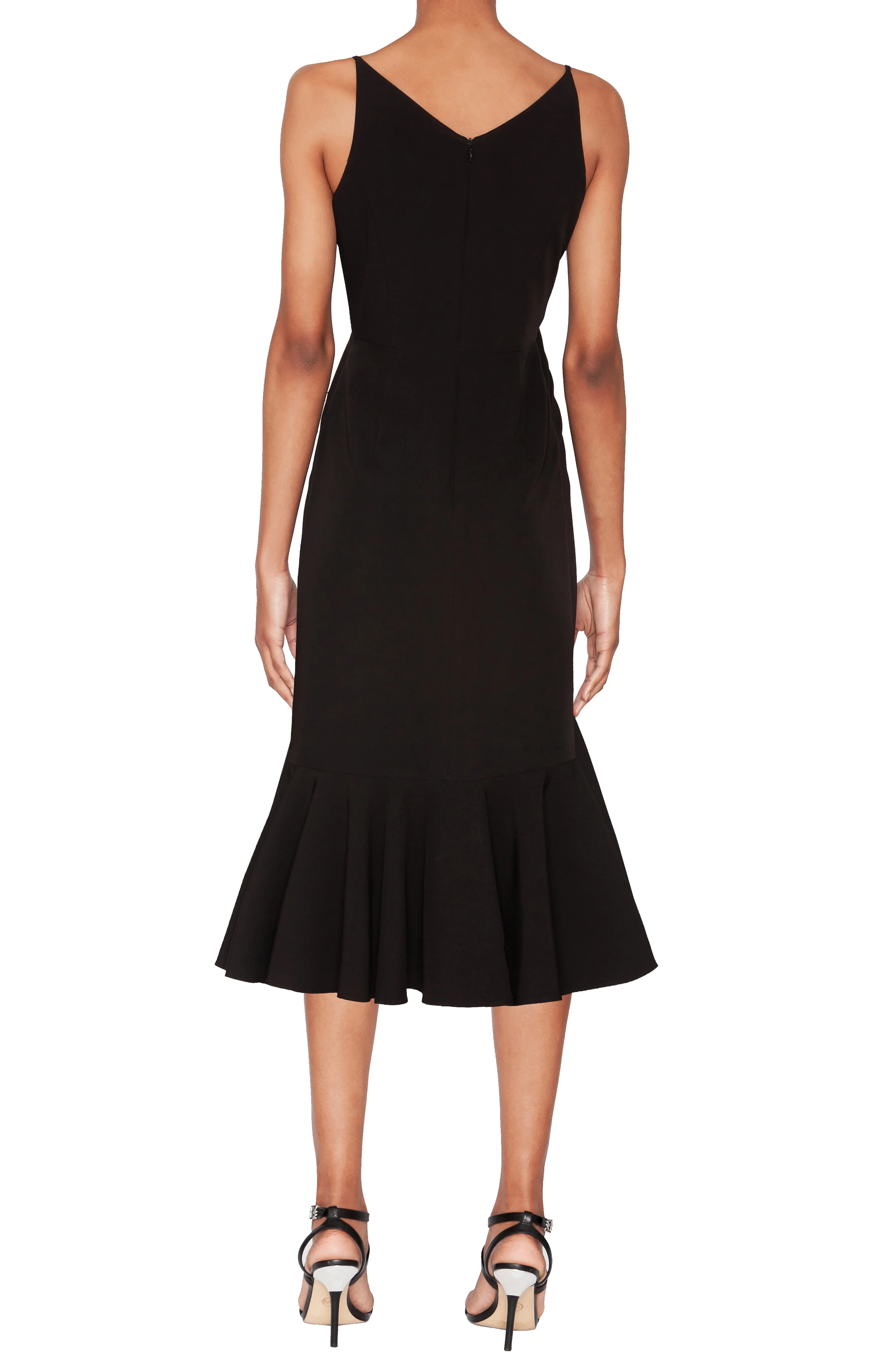 WHITE TIE by Shani - Sleeveless Laser Cutting Dress with Flounce - Black/Pink - Image 3